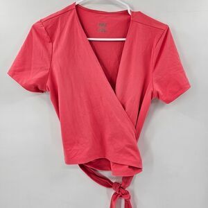 Victoria's Secret PINK wrap shirt tshirt crop medium neon tee gym workout